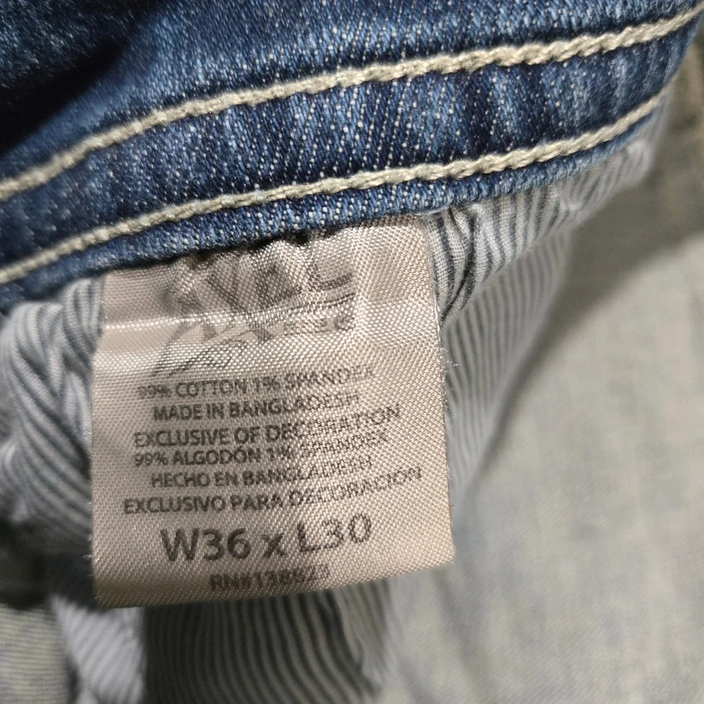 TK Axel Slim Boot Jeans 36x30 Blue Medium Wash Whiskered Stretch Denim #1339